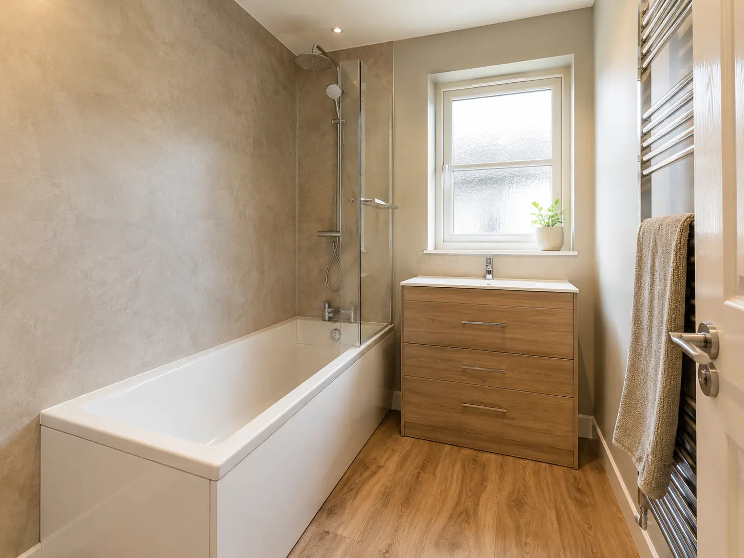Practical family bathroom with useful storage
